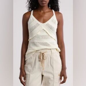 Democracy  Open Weave Stipe Knit Camisole in Off White.  Size Large
